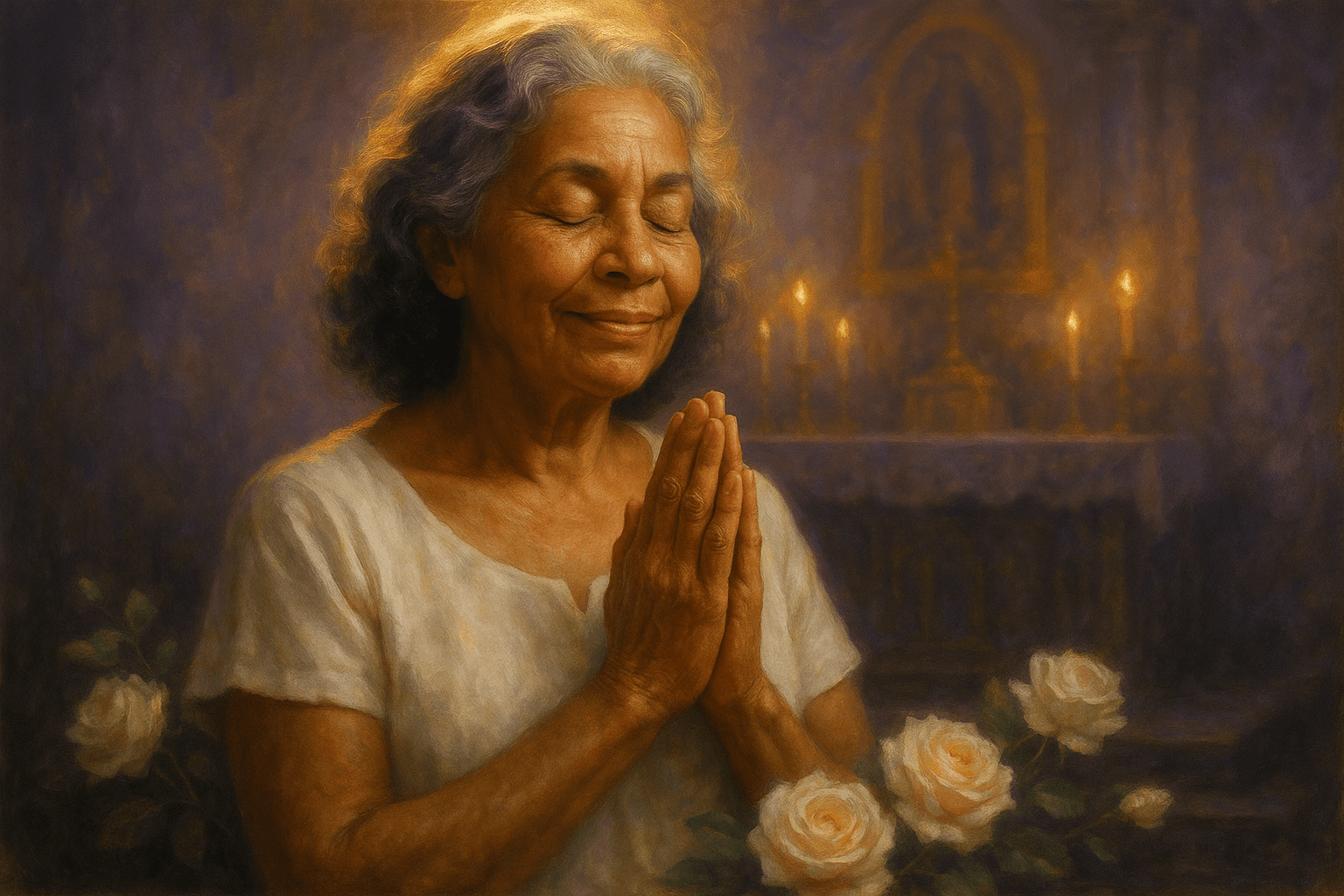 Mulher abençoada recebendo a luz divina