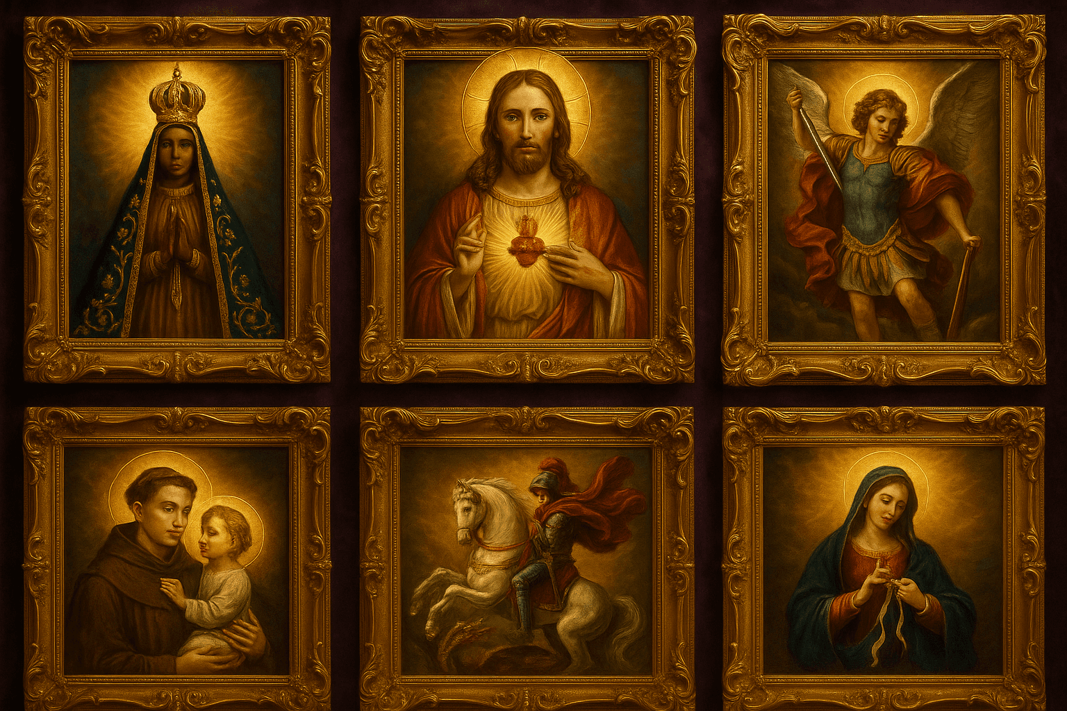 Nossa Senhora Aparecida, Sagrado Coração, São Miguel, Santo Antônio, São Jorge e Nossa Senhora Desatadora dos Nós